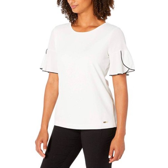 Calvin Klein Tops - Calvin Klein white w/ black flutter sleeve blouse